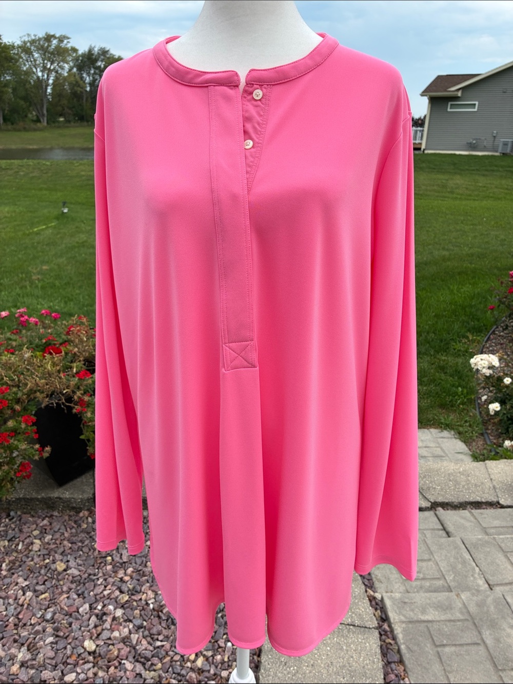 Lauren - Ralph Lauren Pink Long-Sleeve Henley Blouse 2X